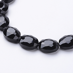 Black Glass Bead Strands, Crystal Bead Strands, Faceted, Oval, Black, 16x12~13x7mm, Hole: 1mm, 20pcs/strand, 12.5 inch