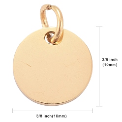 Золотой 201 подвески из нержавеющей стали, ручная полировка, плоско-круглые, штамповка пустой метки, золотые, 10x1 мм, отверстие : 3.5 мм