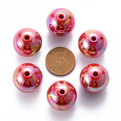 Brique Rouge Perles acryliques opaques, de couleur plaquée ab , ronde, firebrick, 20x19mm, Trou: 2~3mm, environ111 pcs / 500 g