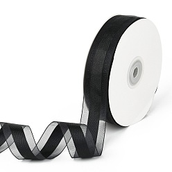 Black Solid Color Organza Ribbons, for Party Decoration, Gift Packing, Black, 1"(25mm), about 50yard/roll(45.72m/roll)