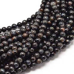 Tiger Eye Natural Blue Tiger Eye Round Beads Strands, 12mm, Hole: 1mm, about 34pcs/strand, 16 inch
