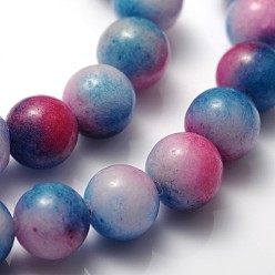 Mixed Color Dyed Natural Jade Beads Strands, Round, Mixed Color, about 6mm in diameter, hole: 0.8mm, about 65pcs/strand, 15.5 inch