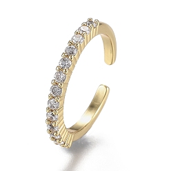 Настоящее золото 18K Регулируемые латунные кольца микро манжеты из прозрачного циркония, открытые кольца, долговечный, реальный 18 k позолоченный, размер США 6 (16.5 мм)