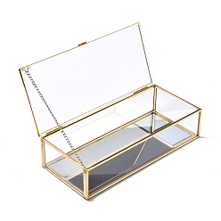 Golden Rectangle Transparent Glass Jewellery Chest, with Flip Cover, for Jewelry Display Cosmetics Storage Box, Golden, 23x10.1x5.5cm, Inner Diameter: 22.5x9.4cm