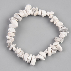 Howlite Unisex Chip Natural Howlite Beaded Stretch Bracelets, Inner Diameter: 1-3/4~2 inch(4.5~5cm)