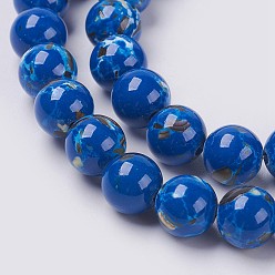 Medium Blue Sea Shell and Synthetic Turquoise Assembled Beads Strands, Round, Medium Blue, 6mm, Hole: 1.2mm, about 65pcs/strand, 15.7 inch(40cm)