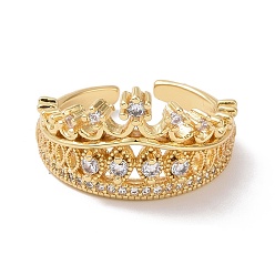 Настоящее золото 18K Прозрачная корона из кубического циркония, открытое кольцо, украшения из латуни для женщин, без кадмия и без свинца, реальный 18 k позолоченный, размер США 6 1/2 (16.9 мм)