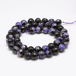 Medium Purple Faceted Natural Fire Crackle Agate Beads Strands, Round, Dyed & Heated, Purple, 8mm, Hole: 1mm, about 47pcs/strand, 14 inch(35.6cm)