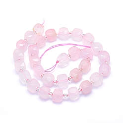 Rose Quartz Natural Rose Quartz Beads Strands, Faceted, Cube, 9~10.5x9~10.5x9~10.5mm, Hole: 1mm, about 32pcs/strand, 15.55 inch(39.5cm)