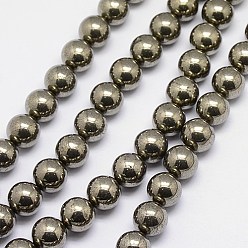 Pyrite Natural Pyrite Beads Strands, Round, 12mm, Hole: 1mm, about 33pcs/strand, 15.74 inch