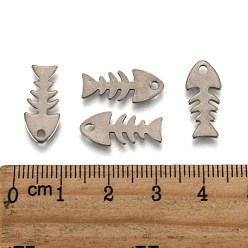 Stainless Steel Color Fishbone 201 Stainless Steel Pendants, Stainless Steel Color, 18x8x1mm, Hole: 2mm