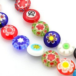Mixed Color Handmade Millefiori Glass Bead Strands, Flat Disc, Mixed Color, 10x4.5mm, Hole: 1mm, about 38~40pcs/strand, 15 inch