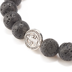 Lava Rock Natural Lava Rock Stretch Bracelet with Alloy Cross Coin, Essential Oil Gemstone Jewelry for Women, Inner Diameter: 2-1/8 inch(5.5cm)