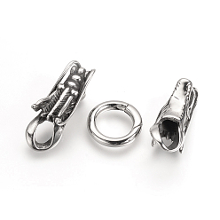 Antique Silver 304 Stainless Steel Spring Gate Rings, O Rings, with Two Cord End Caps, Dragon Head, Antique Silver, 70x12x14mm