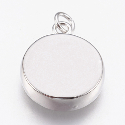 Platinum Brass Pendant Cabochon Settings, Plain Edge Bezel Cups, Flat Round Charms, Platinum, Tray: 10mm, 14x11.5x3mm, Hole: 2mm