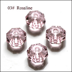 Pink Imitations de perles de cristal autrichien, grade de aaa, facette, octogone, rose, 6x4mm, Trou: 0.7~0.9mm