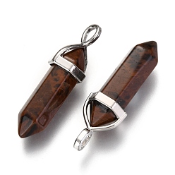 Mahogany Obsidian Synthetic Mahogany Obsidian Pointed Pendants, with Platinum Tone Random Alloy Pendant Hexagon Bead Cap Bails, Bullet, 36~40x12mm, Hole: 3x4mm, Gemstone: 8mm in diameter