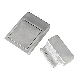Stainless Steel Color 304 Stainless Steel Bayonet Clasps, Frosted, Rectangle, Stainless Steel Color, 35.5x20x7mm, Hole: 4x18mm