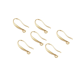 Real 18K Gold Plated Brass Earring Hooks, Long-Lasting Plated, with Horizontal Loop,Cadmium Free & Lead Free & Nickel Free, Real 18K Gold Plated, 17x8x2mm, Hole: 1.6mm, 18 Gauge, Pin: 1mm