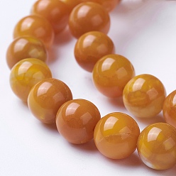 Goldenrod Natural Agate Beads Strands, Dyed & Heated, Grade A, Round, Goldenrod, 8~8.5mm, Hole: 1.2mm, about 48pcs/strand, 15.1 inch(38.5cm)