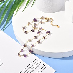 Améthyste Collier de perles de puce d'améthyste naturelle pour fille femmes, collier de chaînes de câble en laiton, or, 16.33 pouces (41.5 cm)