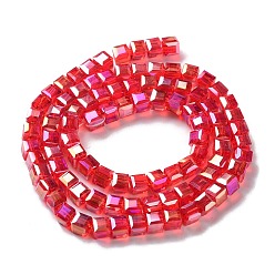 Red Electroplate Glass Bead Strands, AB Color Plated, Faceted, Cube, Red, 4x4x4mm, Hole: 1mm, about 98pcs/strand, 15.7 inch