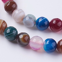 Mixed Color Natural Striped Agate/Banded Agate Beads Strands, Faceted, Dyed, Round, Mixed Color, 8mm, Hole: 1mm