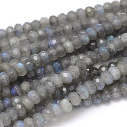 Labradorite Natural Labradorite Rondelle Bead Strands, Grade AA, Faceted, 6x4mm, Hole: 1mm, about 104pcs/strand, 16 inch