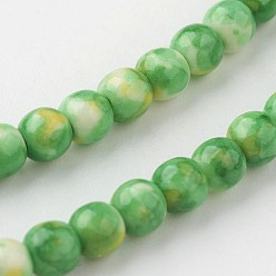 Pelouse Verte Blanc brins de perles de jade naturels, ronde, teint, pelouse verte, 4mm, Trou: 1mm, Environ 104 pcs/chapelet, 15.7 pouces (400 mm)