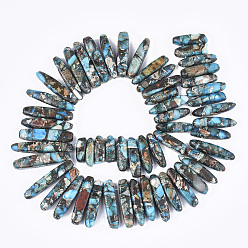 Bleu Ciel Clair Ligne de perles de jaspe impérial en or synthétique, teint, bande graduée, lumière bleu ciel, 18~46x4~8x6~9mm, Trou: 1mm, Environ 55~64 pcs/chapelet, 15.7 pouces ~ 16.5 pouces