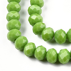 Vert Jaune Brins de perles rondelles en verre de couleur unie à facettes, vert jaune, 6x4mm, Trou: 1mm, Environ 87~90 pcs/chapelet, 15.7 pouce