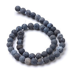 Black Natural & Dyed Crackle Agate Bead Strands, Frosted Style, Round, Black, 10mm, Hole: 1.2mm, about 37~40pcs/strand, 14.9~15.1 inch(38~38.5cm)