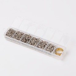 Platinum Iron Jump Rings, Open Jump Rings and Assistant Tool Brass Rings, Platinum, Jump Rings: 18~21 Gauge, 4~10x0.7~1mm, Brass Rings: 17mm, about 1500pcs/box, 85g/box