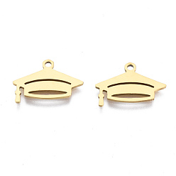 Golden Ion Plating(IP) 201 Stainless Steel Pendants, Laser Cut, Hat, Golden, 11.5x16.5x1mm, Hole: 1.4mm
