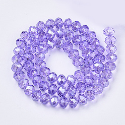 Lilac Baking Paint Glass Beads Strands, Pearl Luster Plated, Faceted, Rondelle, Lilac, 3x2.5mm, Hole: 0.9mm, about 139pcs/strand, 14.17 inch(36cm)