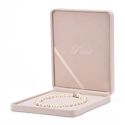 Tan Rectangle Velvet Necklaces Boxes, Jewelry Gift Boxes, Tan, 23.8x19x4.1cm