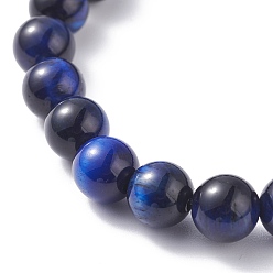 Prussian Blue 8.5mm Round Dyed Natural Tiger Eye Beads Stretch Bracelet for Girl Women, Prussian Blue, Inner Diameter: 2 inch(5.2cm), Beads: 8.5mm