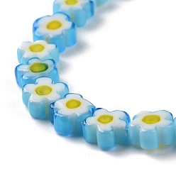 Bleu Main millefiori perles de verre brins, fleur, bleu, 4~7.2x2.6mm, Trou: 1mm, Environ 60~69 pcs/chapelet, 16 pouce (40 cm)