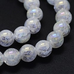 Crackle Quartz Electroplated Natural Crackle Quartz Crystal Beads Strands, Round, 8mm, Hole: 0.8mm, about 49pcs/strand, 15.7 inch