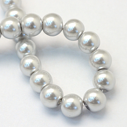 Light Grey Baking Painted Glass Pearl Bead Strands, Pearlized, Round, Light Grey, 3~4mm, Hole: 0.5mm, about 195pcs/strand, 23.6 inch