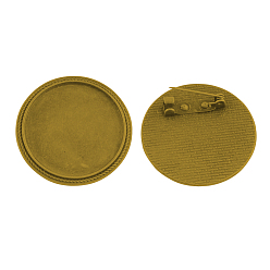 Античное Золото Плоские круглые тибетском стиле настройки брошь кабошон, булавками железо обратно бар, без кадмия, без никеля и без свинца, античное золото , лоток : 30 мм, 35x7 мм
