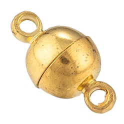 Golden Brass Magnetic Clasps with Loops, Nickel Free, Round, Golden, 11.5x6mm, Hole: 1.2mm