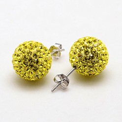 249_Citrine 925 Sterling Silver Austrian Crystal Rhinestone Ear Studs, with Ear Nuts, Round, 249_Citrine, 12mm, Pin: 0.8mm