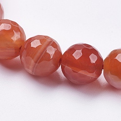 Rouge Indien Agate à rayures naturelles / brins de perles d'agate, ronde, facette, teint, rouge indien, 10mm, Trou: 1mm, Environ 37 pcs/chapelet, 14.7 pouce (37.5 cm)