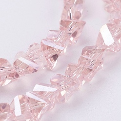 Pink Perles en verre electroplate, de couleur plaquée ab , facette, triangle, rose, 4.5x5x6mm, Trou: 1mm, Environ 100 pcs/chapelet, 13.7 pouce (35 cm)