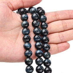 Prussian Blue Natural Tiger Eye Beads Strands, Grade AB+, Dyed & Heated, Round, Prussian Blue, 10mm, Hole: 1mm