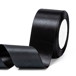 Black Single Face Satin Ribbon, Polyester Ribbon, Black, 2 inch(50mm), about 25yards/roll(22.86m/roll), 100yards/group(91.44m/group), 4rolls/group