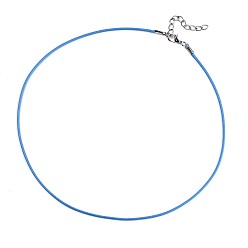 Темно-Голубой Воском хлопка ожерелье шнура решений, с сплава Lobster Claw застежками и конечных железными цепями, платина, глубокое синее небо, 17.12 дюйм (43.5 см), 1.5 мм