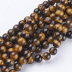 Tiger Eye Gemstone Beads Strands, Tiger Eye, Round, about 6mm in diameter, hole: about 0.8mm, 15~16 inch