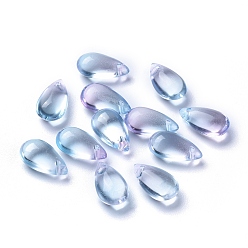 Bleu Ciel Charms en verre transparent, teints et chauffée, larme, bleu ciel, 13.5x8x5.5mm, Trou: 1mm